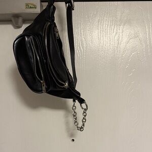 Black Leather Crossbody Bag with Chain